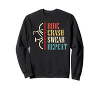 Vintage Ride Crash Swear Repeat - Funny Retro Mountain Bike Sweatshirt