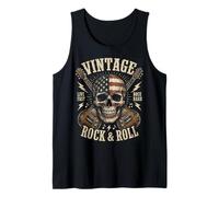 Vintage Rock and Roll American Flag Skull Graphic Guitar Débardeur