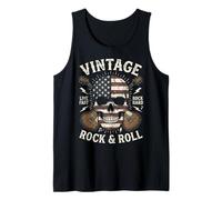 Vintage Rock and Roll American Flag Skull Graphic Guitar Débardeur
