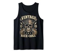 Vintage Rock and Roll American Flag Skull Graphic Guitar Débardeur
