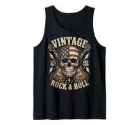 Vintage Rock and Roll American Flag Skull Graphic Guitar Débardeur