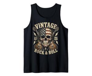 Vintage Rock and Roll American Flag Skull Graphic Guitar Débardeur