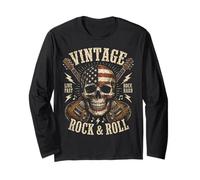 Vintage Rock and Roll American Flag Skull Graphic Guitar Manche Longue