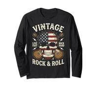 Vintage Rock and Roll American Flag Skull Graphic Guitar Manche Longue