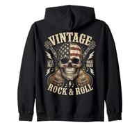 Vintage Rock and Roll American Flag Skull Graphic Guitar Sweat à Capuche