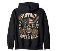 Vintage Rock and Roll American Flag Skull Graphic Guitar Sweat à Capuche