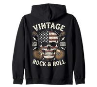 Vintage Rock and Roll American Flag Skull Graphic Guitar Sweat à Capuche