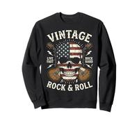Vintage Rock and Roll American Flag Skull Graphic Guitar Sweatshirt
