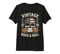 Vintage Rock and Roll American Flag Skull Graphic Guitar T-Shirt Haut de Gamme