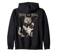 Vintage Rock Guitarist Cat Rock and Roll Guitar Rocker Sweat à Capuche
