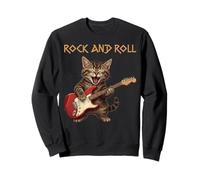 Vintage Rock Guitarist Cat Rock and Roll Guitar Rocker Sweatshirt