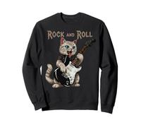 Vintage Rock Guitarist Cat Rock and Roll Guitar Rocker Sweatshirt