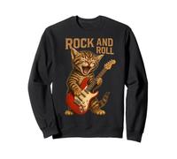 Vintage Rock Guitarist Cat Rock and Roll Guitar Rocker Sweatshirt