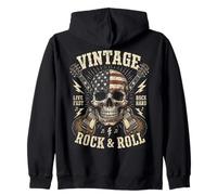 Vintage Rock & Roll American Flag Skull Graphic Guitar Sweat à Capuche