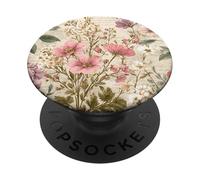 Vintage Romantic Pink Flower Lettering Collage Print PopSockets PopGrip Adhésif