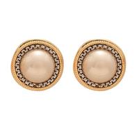 Vintage rond perle boucles d'oreilles pour les femmes, plaqué or deux tons chaîne frontière bouton boucles d'oreilles, cadeau de bijoux élégant et classique