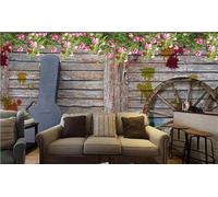 Vintage Roue Guitare Porte En Bois Rose Papier Peint 3D Installation Facile Intissé Tapisserie Bureau Salon Canapé Chambre Décoration Murale-400cm×280cm