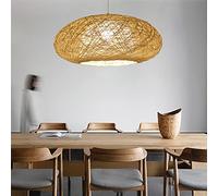 Vintage rural style Bambou Osier Vague E27 Suspension Lumière À La Main Lustre En Rotin Suspension Lampe Hauteur Réglable Plafonnier Restaurant Salon De Thé Café Lampe plafond Rétro Abat-Jour,50cm