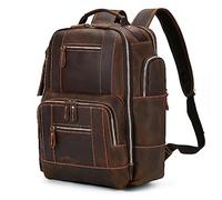 Vintage sac à dos en cuir véritable pour hommes 15,6 pouces sac d'ordinateur portable sac d'école nuit week-end Camping sac à dos, 9517 brun