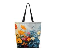 Vintage Sac À Provision Peindre Des Fleurs Sauvages Tote Bag Grandes Sac À Main Pour Dames, Usage, Plage, 40X50X15Cm