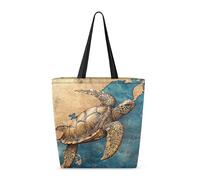 Vintage Sacs Fourre-Tout Toile Carte Des Animaux Marins Sac De Plage Grandes Shopper Sac De Course Pour Dames, Vacances, Plage, 40X50X15Cm