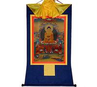 Vintage Sakyamuni Tibetan Thangka Tapestry Handmade Buddhist Thangka Brocade Embroidery Painting - Yoga Bedroom Decoration (Color : Blue, Size : S)