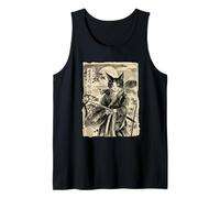 Vintage Samurai Cat Mount Fuji Ink Wash Art Japonais Débardeur