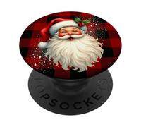 Vintage Santa Claus Rustic Red Check Christmas Holiday PopSockets PopGrip Adhésif