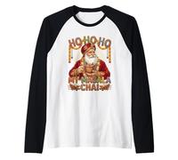 Vintage Santa Drinking Masala Chai Christmas India Men Women Manche Raglan