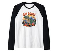 Vintage Say Roar Dinosaur Photographer Tee for Campers Manche Raglan