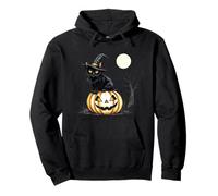 Vintage Scary Halloween Black Cat Witch Hat Moon Sweat à Capuche