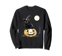 Vintage Scary Halloween Black Cat Witch Hat Moon Sweatshirt