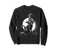 Vintage Scary Halloween Black Cat Witch Hat Moon Sweatshirt
