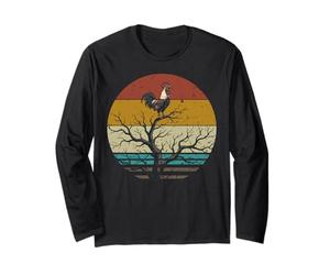 Vintage Screaming Rooster Tee Retro Farm Chicken Manche Longue