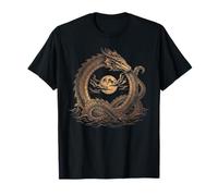 Vintage Sea Serpent Rising Under Full Moon Clouds T-Shirt