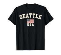 Vintage Seattle USA Drapeau Washington Souvenir Rétro T-Shirt Graphique avec Valeur, Homme, Noir, M