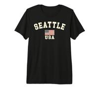 Vintage Seattle USA Drapeau Washington Souvenir Rétro T-Shirt Haut de Gamme