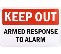 Vintage Security Warning Sign Armed Response Metal Tin Wall-Art Keep Out Danger Alert for Business Premises Farm Ranch Gate 8 X 12 inch
