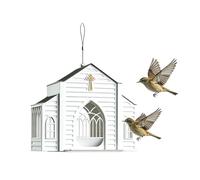 Vintage Seed Station - House Shape Metal Canteen, 7.09x6.3x7.87 Inch Large Capacity Retro Wild Bird Feeder with Weatherproof Roof, Hanging Garden Sanctuary, Outdoor Avian Reservoir for Patio Courtyard