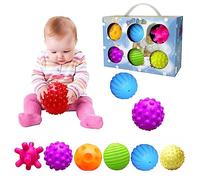 VintageⅢ Sensory Balls for Baby Massage Stress Relief, Lot de 6 balles texturées, en caoutchouc arc-en-ciel, en plastique ABA, sans BPA et non toxique