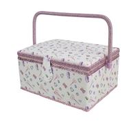 Vintage Sewing Basket - Multi Compartment Organizer for Craft Storage | Large Handle Box with Classic Print, Sewing Accessories Holder for Thread Needles Quilting Crochet Beginners Home Travel