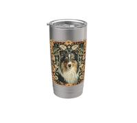 Vintage Sheltie Dog William Morris Art floral Gobelet isotherme en acier inoxydable double paroi