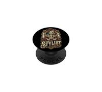 Vintage Skeleton Hair Stylist Salon Barber Design PopSockets PopGrip Adhésif