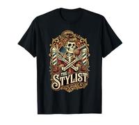Vintage Skeleton Hair Stylist Salon Barber Design T-Shirt