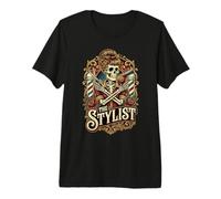 Vintage Skeleton Hair Stylist Salon Barber Design T-Shirt Haut de Gamme