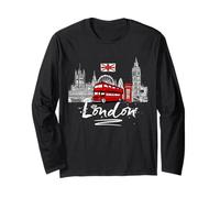Vintage Sketch Hand Drawn London T Shirt, London Landmarks Manche Longue
