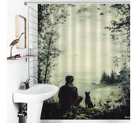 Vintage Solitude - Man And Dog in Tranquil Nature Rideaux De Salle De Bain Imperméables Et Résistants À Séchage Rapide, Style Moderne, Pour Baignoire Ou Appartement 56.30x70.87Inch（143x180cm）