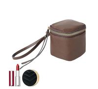 Vintage Square Toiletry Organizer, Compact Portable Storage for Lipstick, Accessories, Daily Use, Sac de Maquillage en Cuir Cosmetic Bag, Zippered Travel Beauty Case, Coffee, riferimento Alla