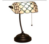 Vintage Stained Glass Bedroom Bedside Art Table Lamp Banker Desk Lamp with Iron Alloy Base for for Office & Home Reading Working- E27(27×39Cm)