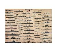 Vintage Style Battleship Blueprint, US Navy WWII Diagram Poster, Unframed Wall Art Print for History Classroom and Office Decor (Framed,08x12inch(20x30cm))